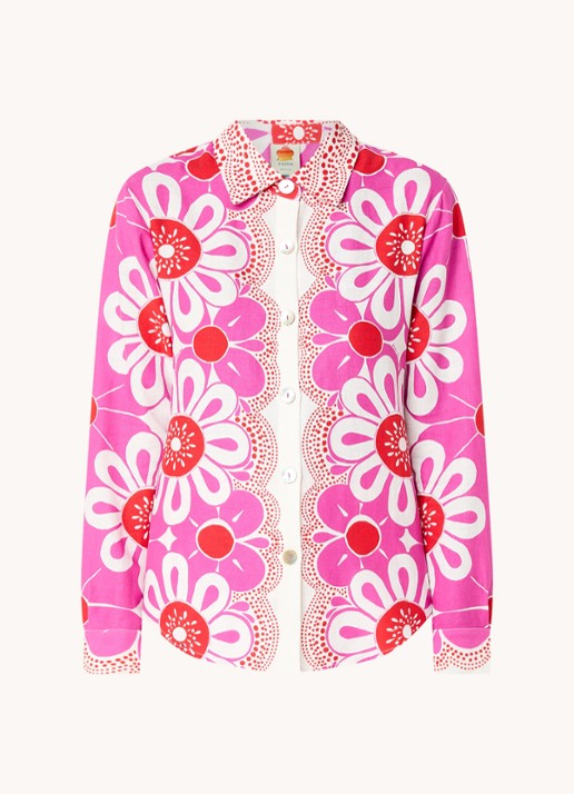 Farm Rio Maia blouse in linnenblend met bloemenprint  - voorkant 2 fuchsia