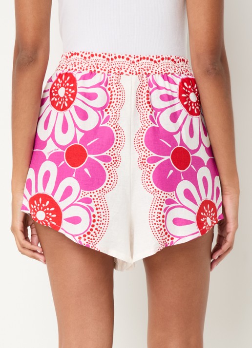 Farm Rio Maia loose fit korte broek in linnenblend met bloemenprint - achterkant 3 fuchsia