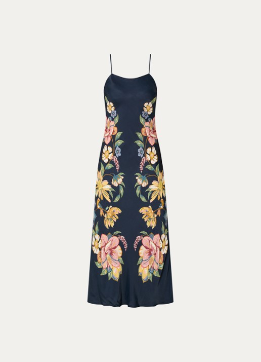 Farm Rio Maira maxi jurk met bloemenprint - voorkant 2 donkerblauw