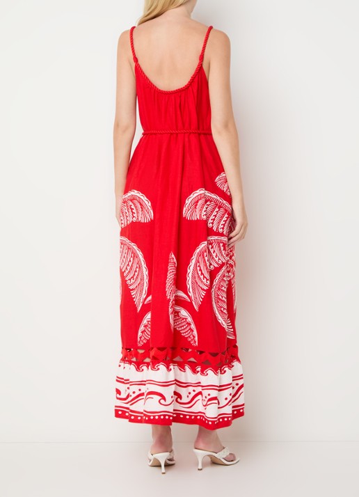 Farm Rio Majestic Coconut Tree maxi jurk in linnenblend met volant - achterkant 2 rood