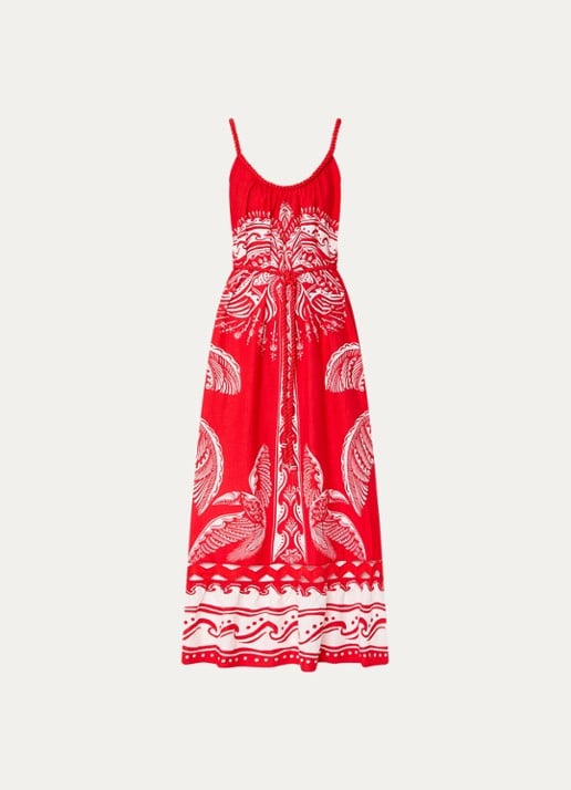 Farm Rio Majestic Coconut Tree maxi jurk in linnenblend met volant - voorkant 3 rood
