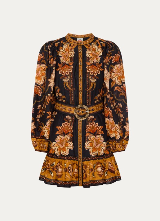 Farm Rio Majestic Garden mini tuniekjurk met strikceintuur - voorkant 2 zwart