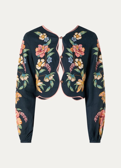 Farm Rio Maria cropped top van linnen met cut-out details - voorkant 2 donkerblauw