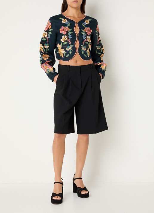 Farm Rio Maria cropped top van linnen met cut-out details - voorkant 3 donkerblauw