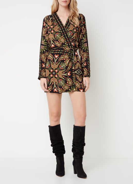 Farm Rio Martina mini wikkeljurk met print - voorkant 3 zwart