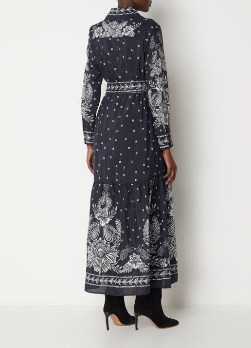 Farm Rio Maxi blousejurk met paisley dessin en strikceintuur - achterkant zwart