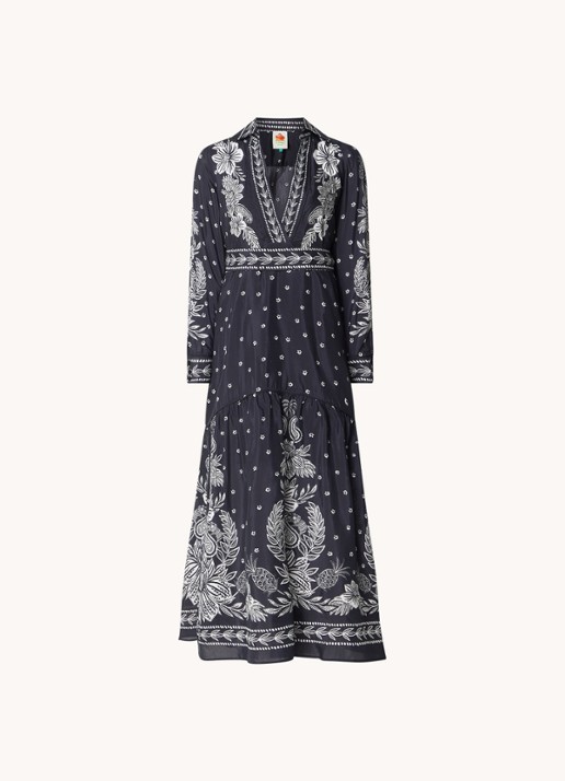 Farm Rio Maxi blousejurk met paisley dessin en strikceintuur - voorkant 2 zwart
