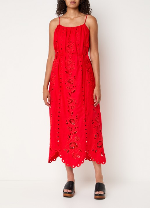 Farm Rio Maxi jurk in linnenblend met broderie en ceintuur