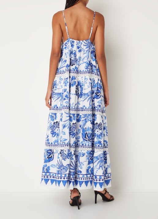 Farm Rio Maxi jurk met bloemenprint - achterkant 3 royalblauw