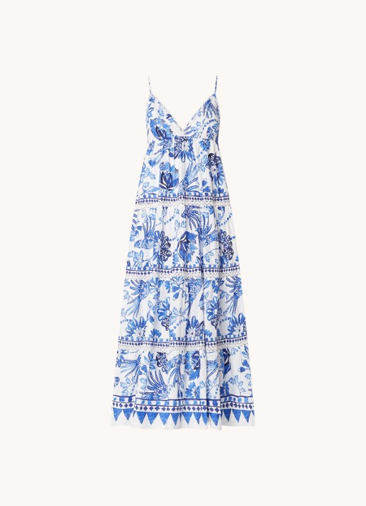 Farm Rio Maxi jurk met bloemenprint - voorkant royalblauw