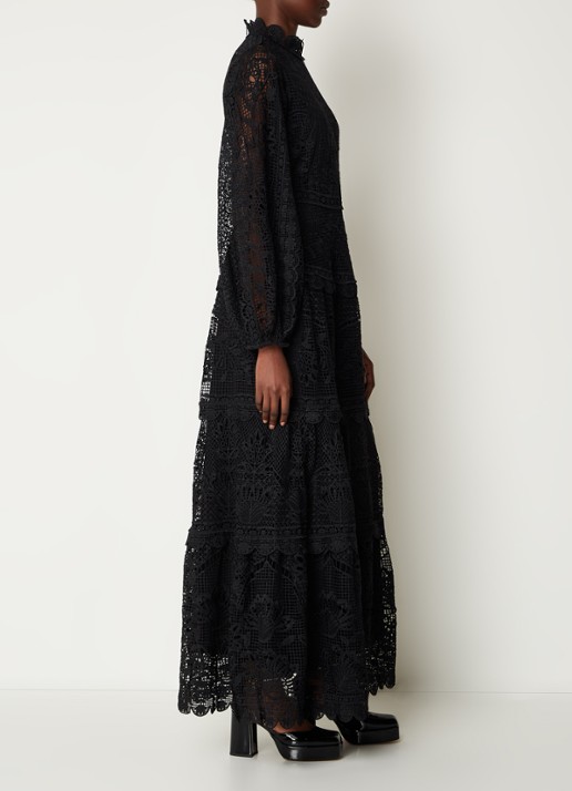 Farm Rio Maxi jurk van broderie met ballonmouw - voorkant 5 zwart