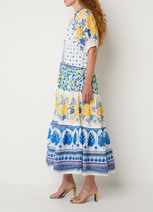 Farm Rio Maxi tuniekjurk met pofmouw en print - voorkant 2 wit