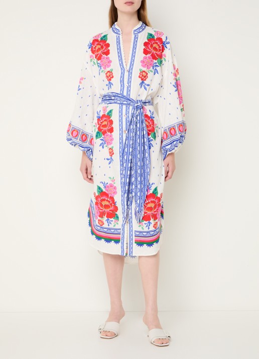 Farm Rio Midi blousejurk in linnenblend met bloemenprint