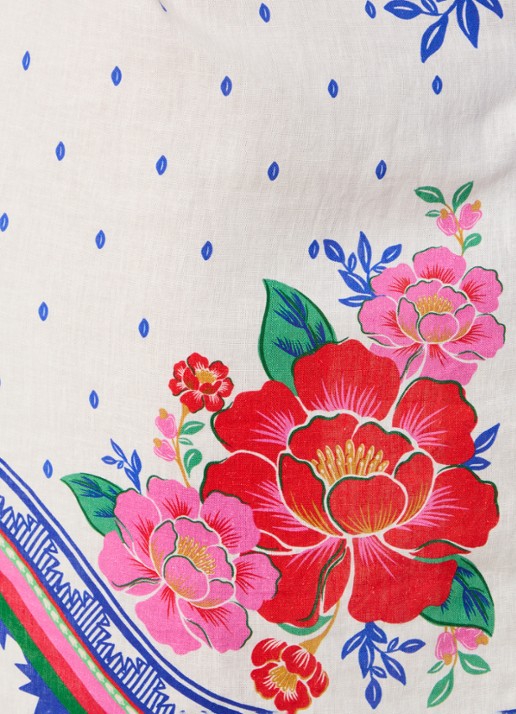 Farm Rio Midi blousejurk in linnenblend met bloemenprint - detail 3 gebroken wit