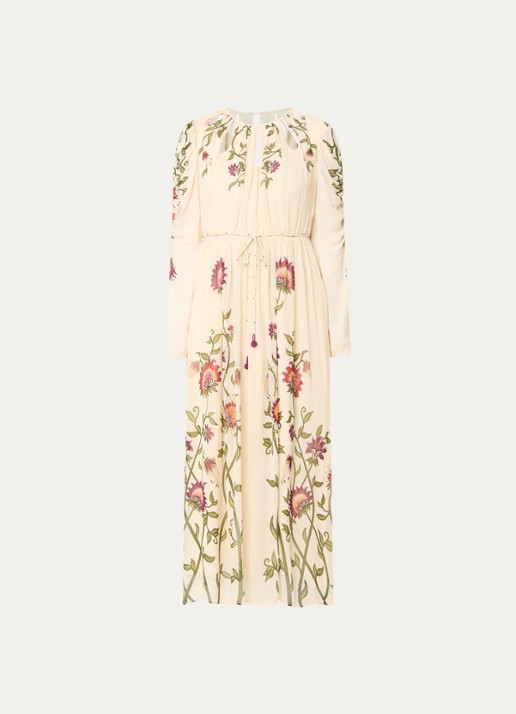 Farm Rio Midi jurk met bloemenprint en cut-out detail - voorkant 2 creme