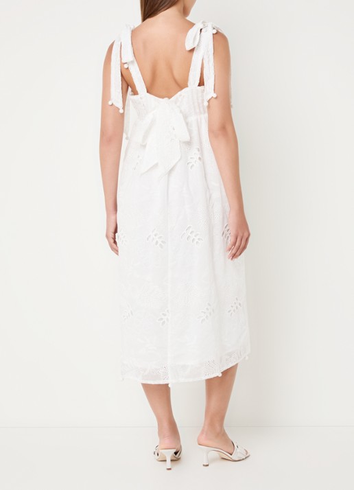 Farm Rio Midi jurk met broderie en geknoopt detail - achterkant wit