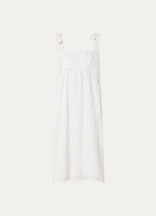 Farm Rio Midi jurk met broderie en geknoopt detail - voorkant 2 wit