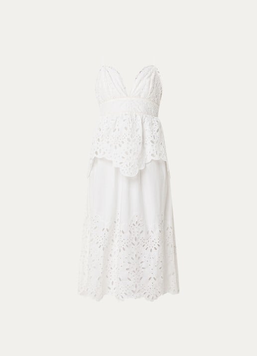 Farm Rio Midi jurk met broderie en volant - voorkant 2 wit