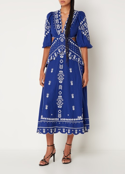 Farm Rio Midi jurk met cut-out detail en bloemborduring