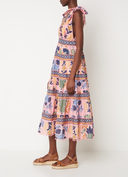 Farm Rio Midi jurk met print en rugdecolleté - voorkant 5 roze