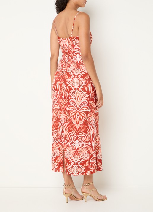 Farm Rio Midi jurk met print en spaghettibandjes - achterkant rood