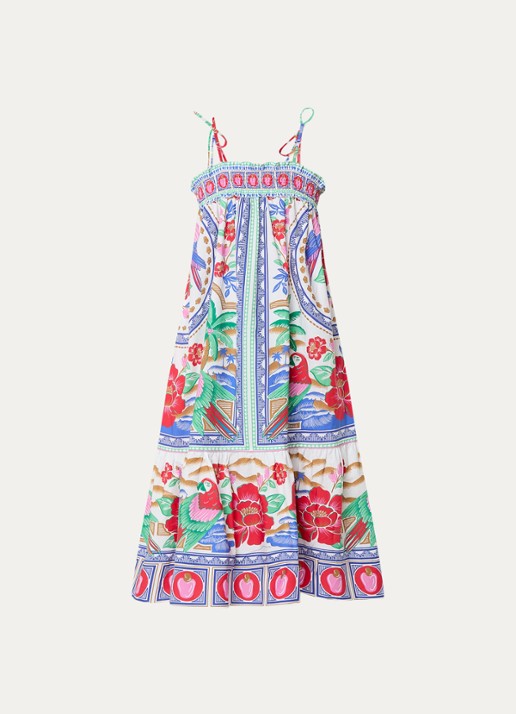 Farm Rio Midi jurk met print en steekzakken - voorkant gebroken wit