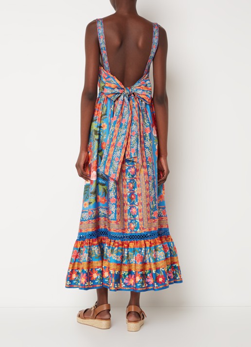 Farm Rio Midi jurk met print en strikdetail  - voorkant 3 blauw