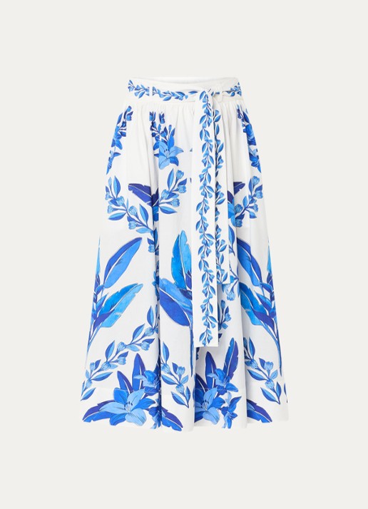 Farm Rio Midi rok met bloemenprint en steekzakken - voorkant 4 blauw