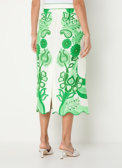 Farm Rio Midi rok van linnen met bloemenprint - achterkant 5 groen
