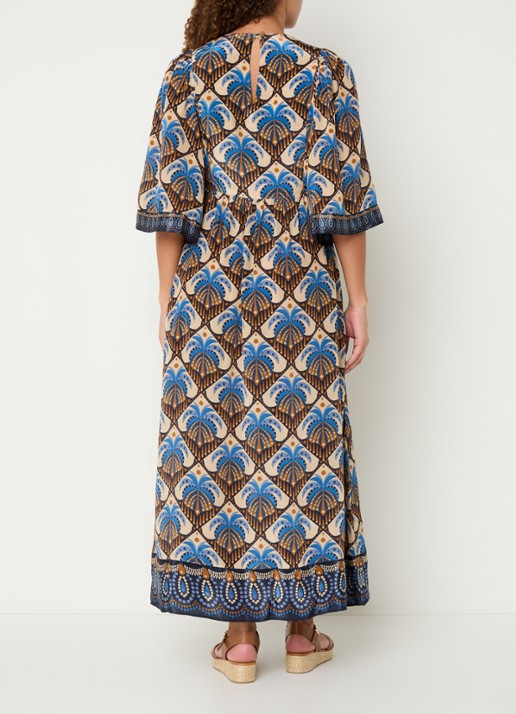 Farm Rio Midi tuniekjurk met print en vlindermouw - achterkant donkerblauw