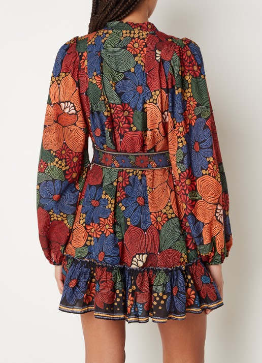 Farm Rio Mini blousejurk met bloemenprint en ceintuur - achterkant rood