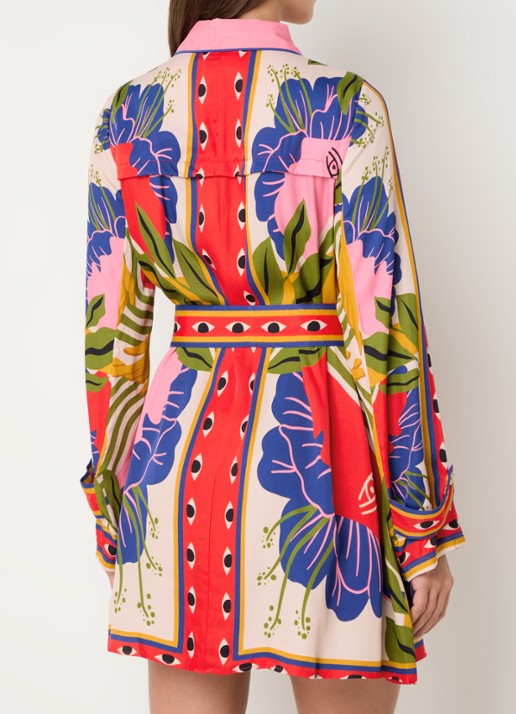 Farm Rio Mini blousejurk met print en borstzakken - achterkant rood