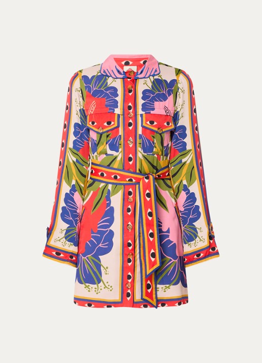 Farm Rio Mini blousejurk met print en borstzakken - voorkant 4 rood