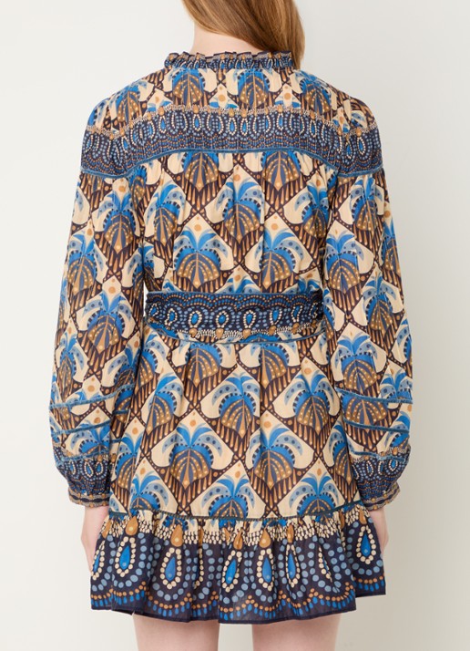 Farm Rio Mini blousejurk met print en strikceintuur - achterkant 3 beige