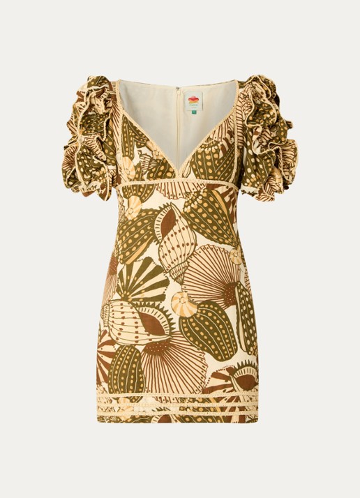Farm Rio Mini tuniekjurk in linnenblend met print - voorkant 2 lichtgeel