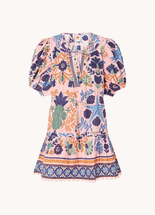 Farm Rio Mini tuniekjurk met print en pofmouw - voorkant 3 roze