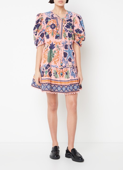 Farm Rio Mini tuniekjurk met print en pofmouw - voorkant 4 roze
