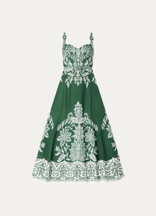 Farm Rio Miranda maxi jurk in linnenblend met print - voorkant 2 groen