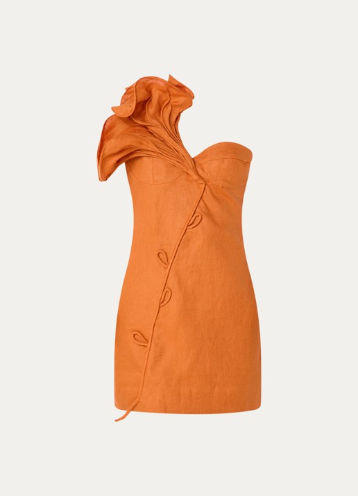 Farm Rio Miranda maxi jurk in linnenblend met print - voorkant orange