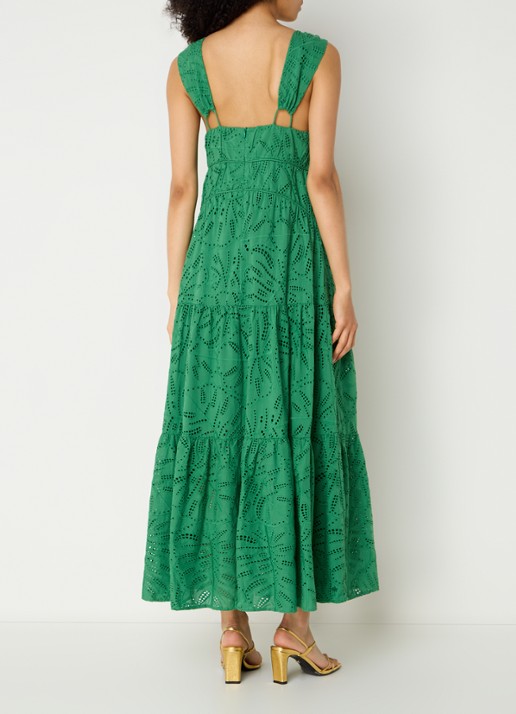 Farm Rio Monstera maxi jurk met broderie - achterkant 5 groen