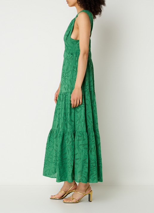 Farm Rio Monstera maxi jurk met broderie - voorkant 4 groen