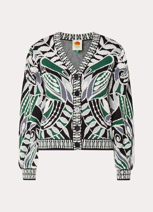 Farm Rio Nature fijngebreid vest met ingebreid patroon - voorkant 2 zwart