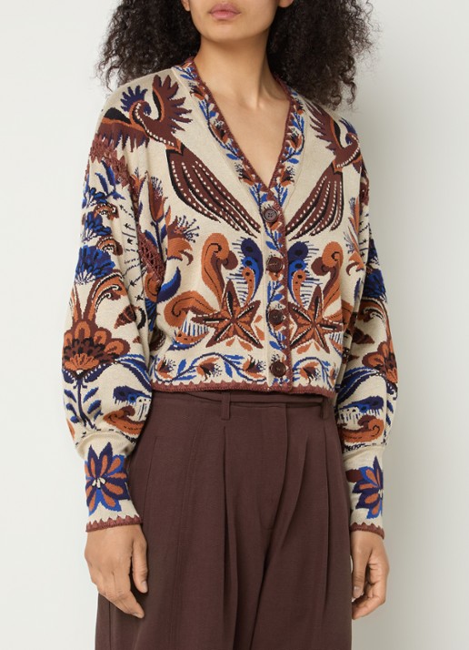 Farm Rio Nature Land fijngebreid cropped vest met ingebreid patroon