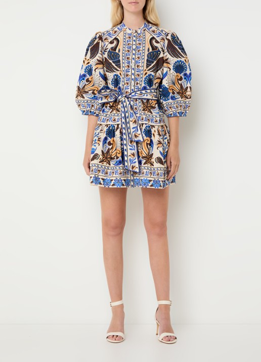 Farm Rio Nature Land mini blousejurk met print - voorkant 4 donkerblauw