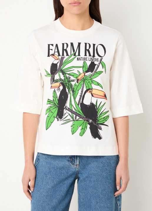 Farm Rio Nature Lovers T-shirt met logoprint - detail 4 gebroken wit