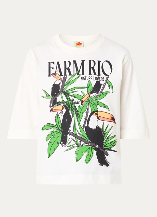 Farm Rio Nature Lovers T-shirt met logoprint - voorkant 2 gebroken wit
