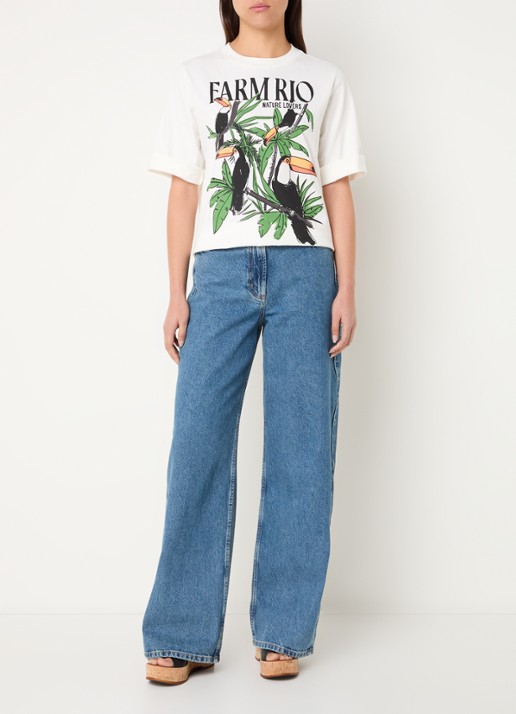 Farm Rio Nature Lovers T-shirt met logoprint - voorkant 3 gebroken wit