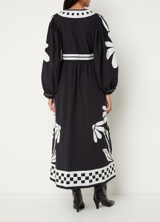 Farm Rio Nature maxi blousejurk met borduring en bloemenprint - achterkant zwart