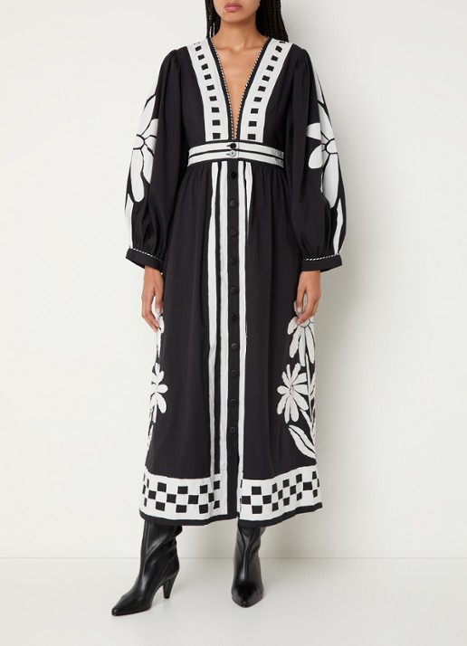 Farm Rio Nature maxi blousejurk met borduring en bloemenprint
