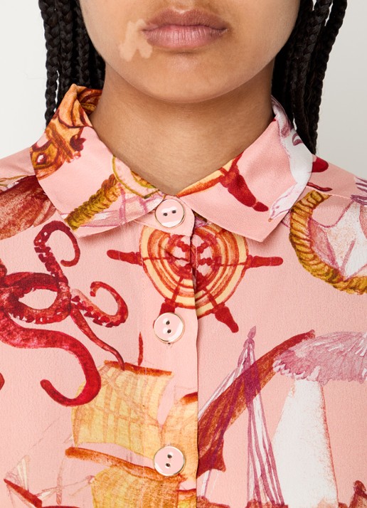 Farm Rio Nautical Wonder blouse met print - detail 5 perzikroze